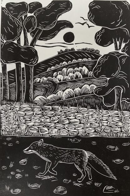Bold Reynard fox Lino print