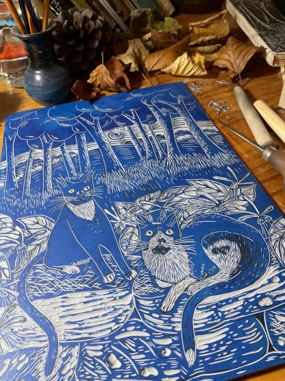 Cats in the wood Lino print - Image 4