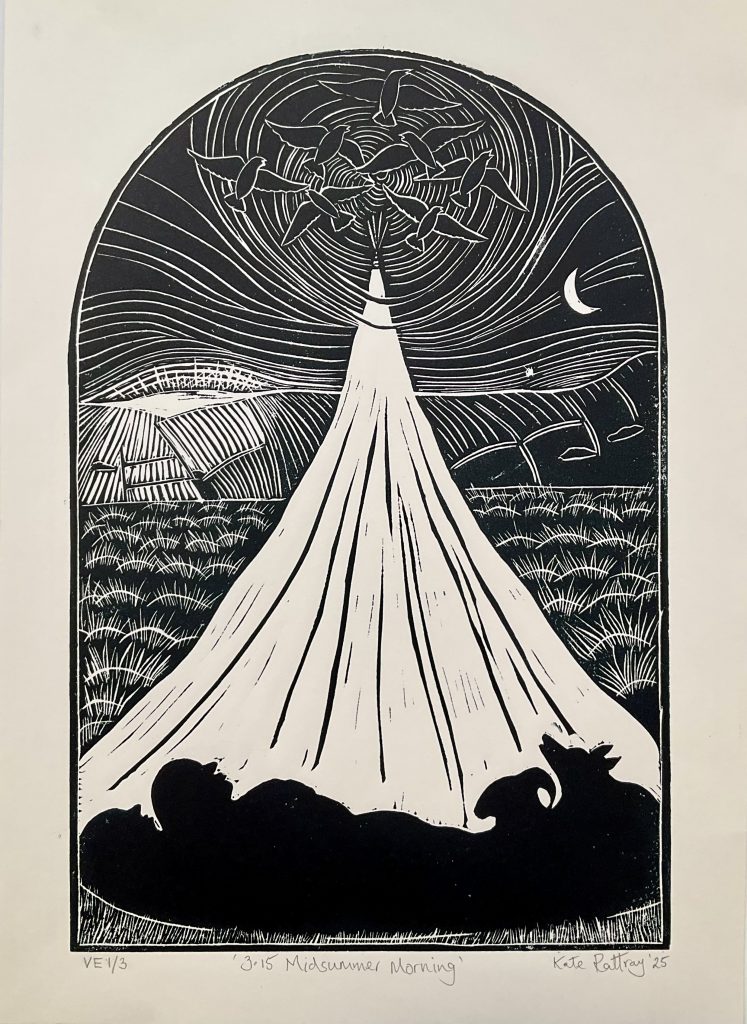 Midsummer wild camp lino print