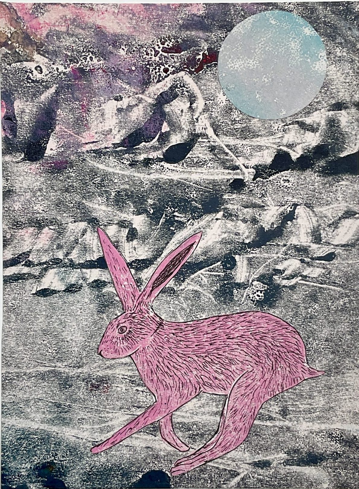 Pink Hare at Full Moon collage