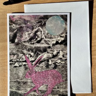 Pink Hare at Full Moon greeting card