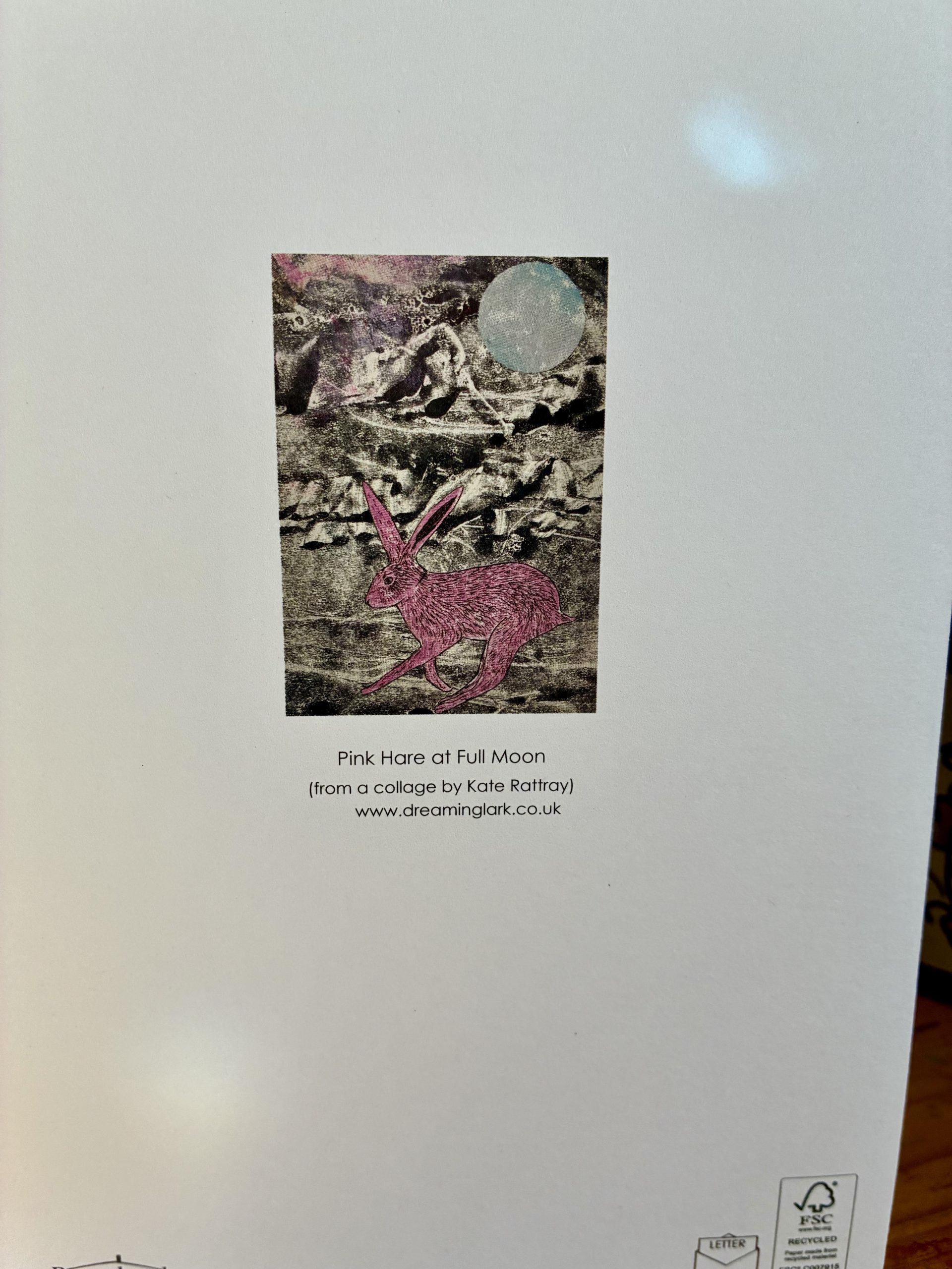 Pink Hare at Full Moon greeting card - Image 3